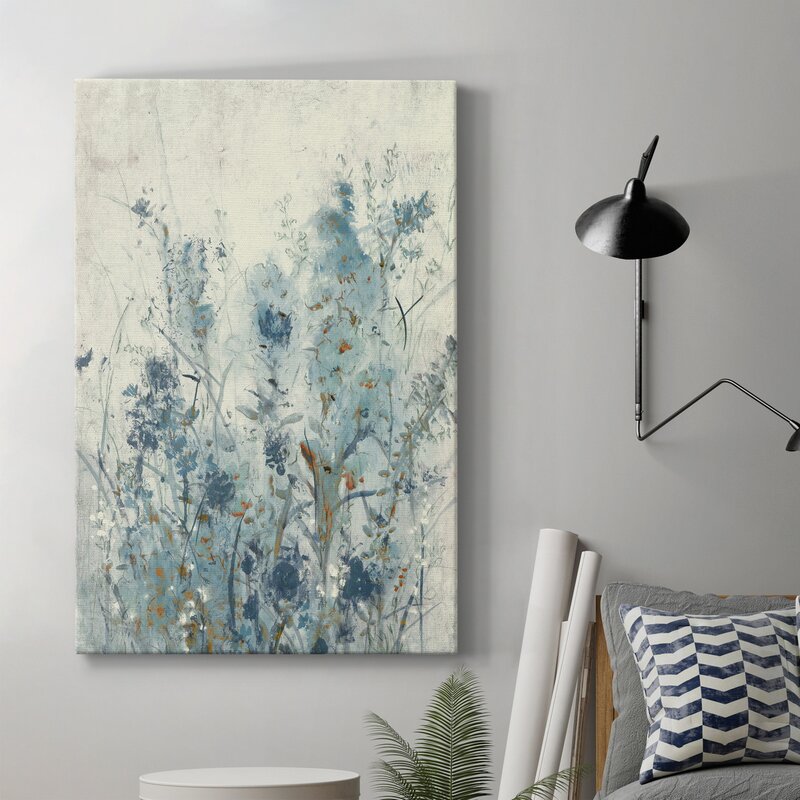 Blue Spring Floral Abstract Oil Painting for Modern Home Decor
