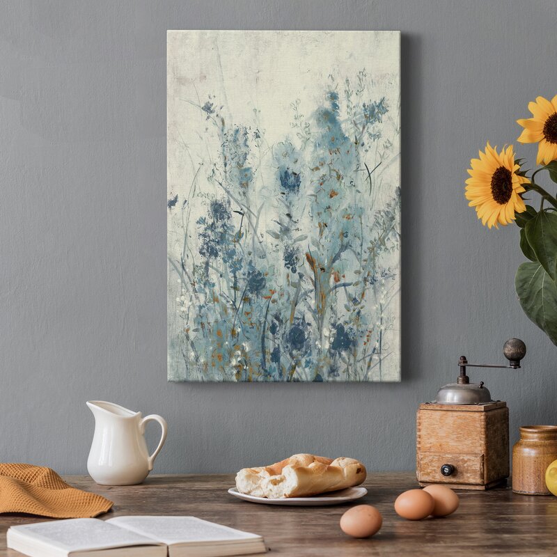Blue Spring Floral Abstract Oil Painting for Modern Home Decor