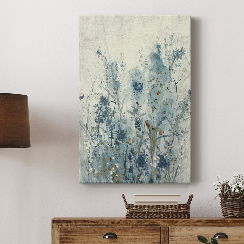 Blue Spring Floral Abstract Oil Painting for Modern Home Decor
