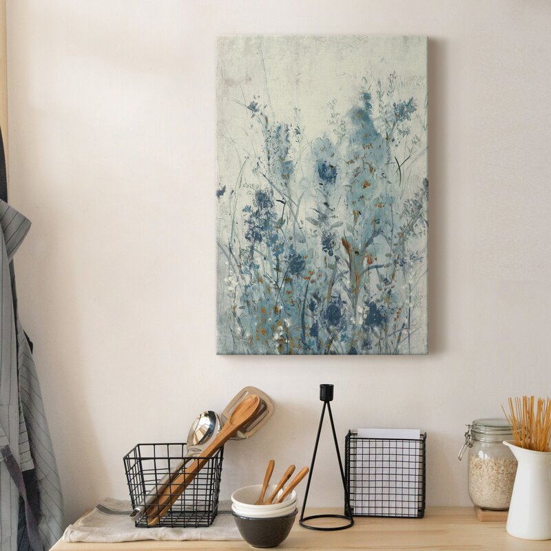 Blue Spring Floral Abstract Oil Painting for Modern Home Decor