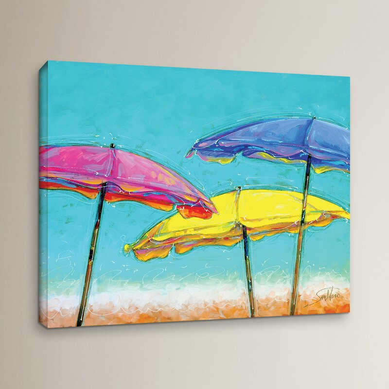 Vibrant Beach Umbrellas: Colorful Summer Scene Oil Painting
