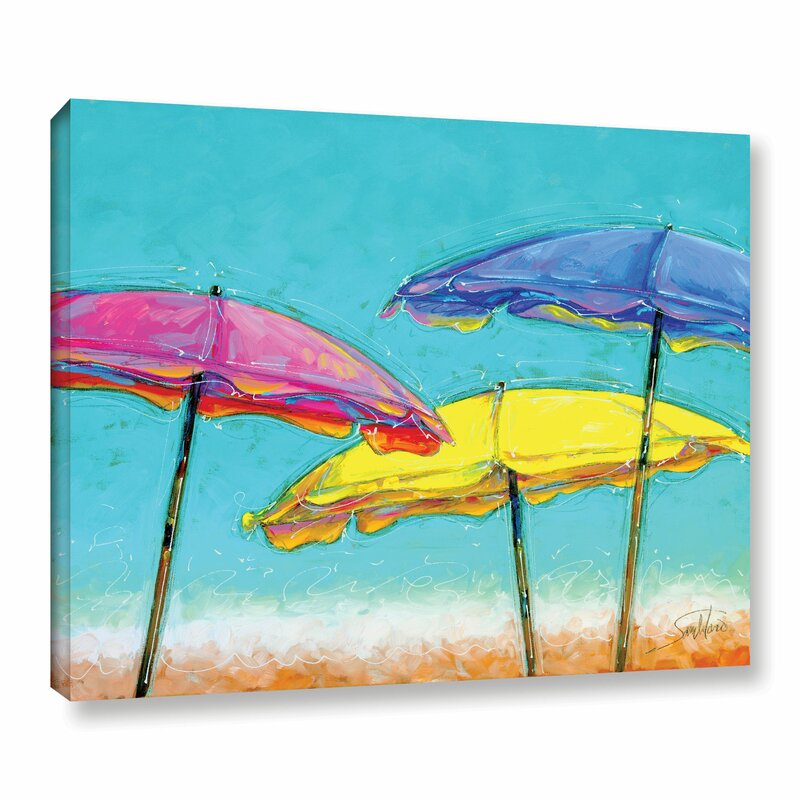 Vibrant Beach Umbrellas: Colorful Summer Scene Oil Painting