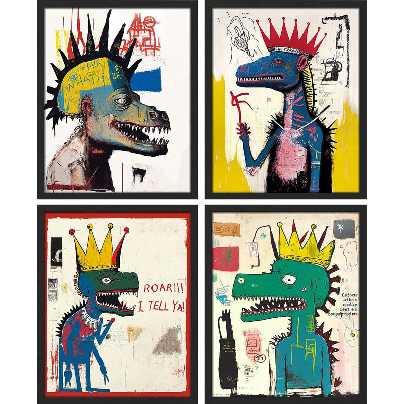 Basquiat Inspired Dinosaur Wall Art Set - Contemporary Vintage Style Prints