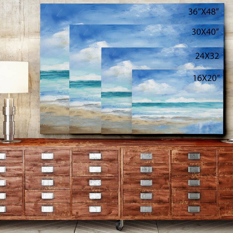 Tranquil Coastal Serenity - Beautiful Oil Painting of Ocean and Sky