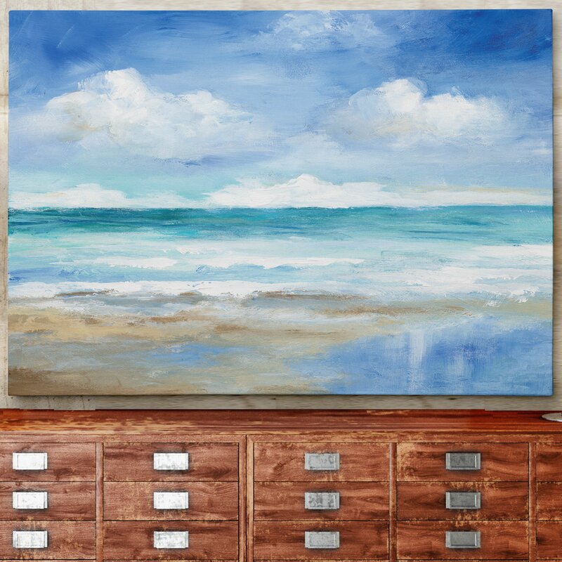 Tranquil Coastal Serenity - Beautiful Oil Painting of Ocean and Sky