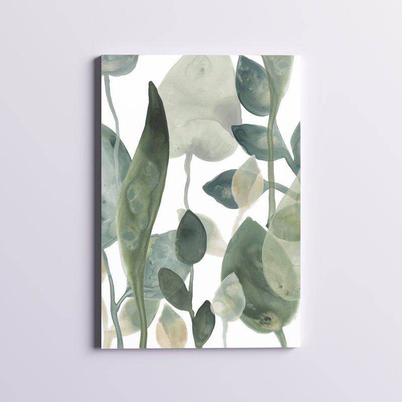 Botanical Serenity: Elegant Green Leaves Oil Painting for Modern Home Décor