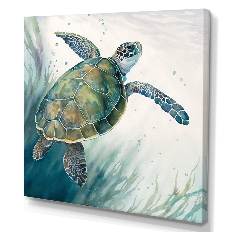 Graceful Turtle Swimming Beneath Waves - Vibrant Ocean Decor