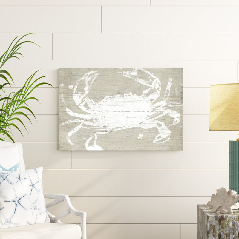 Coastal Serenity: Elegant White Crab Oil Painting on Textured Background