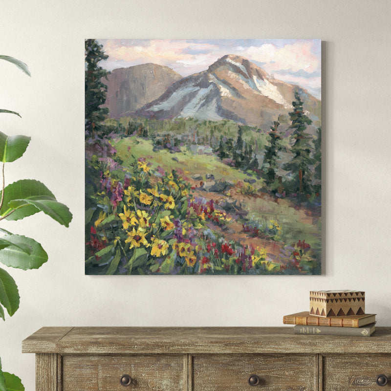 Serene Mountain Landscape with Vibrant Wildflowers Oil Painting