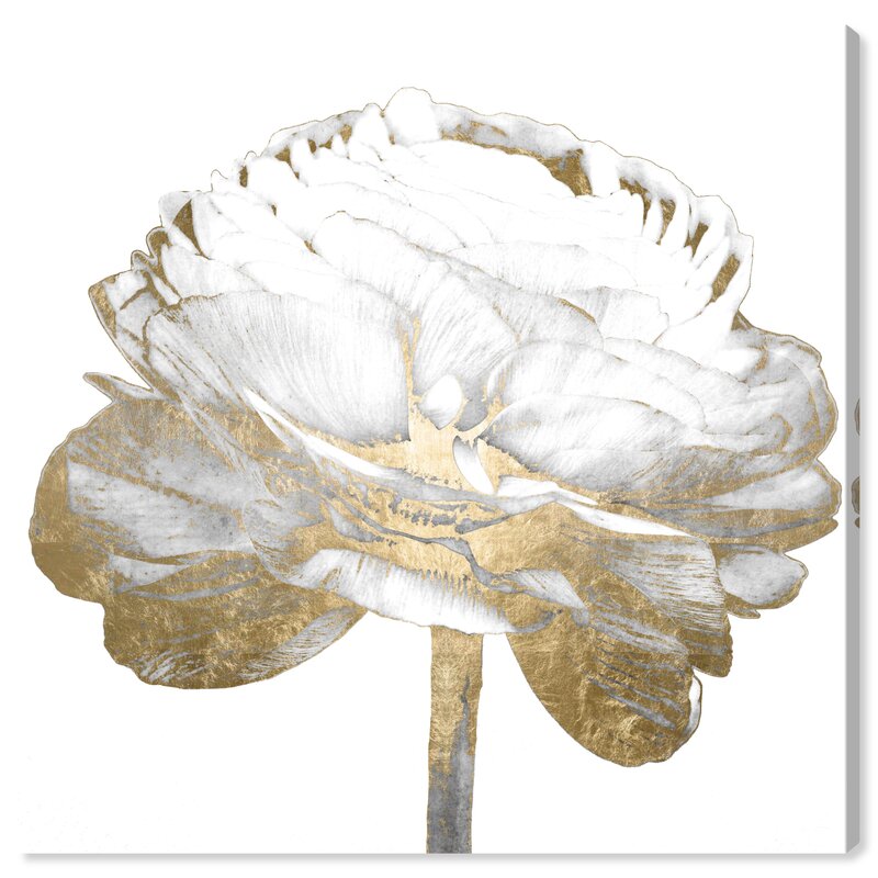 Elegant White and Gold Floral Oil Painting for Modern Home Decor