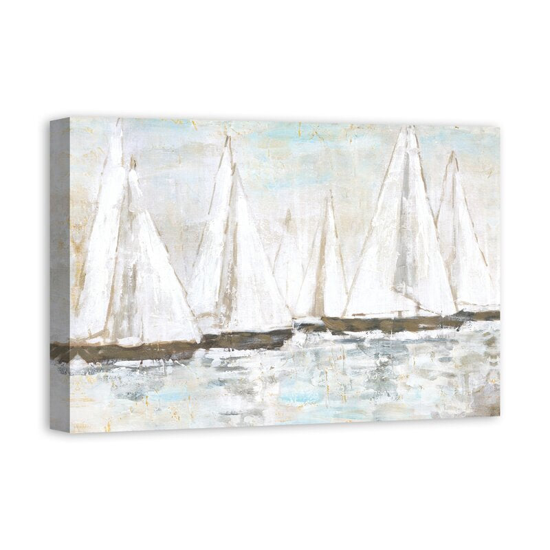 Serene White Sailboats on Tranquil Waters Oil Painting for Home Decor