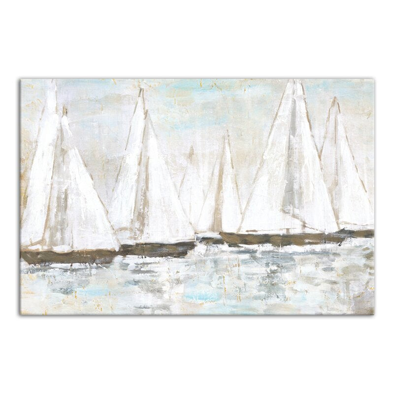 Serene White Sailboats on Tranquil Waters Oil Painting for Home Decor