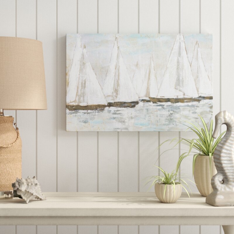 Serene White Sailboats on Tranquil Waters Oil Painting for Home Decor