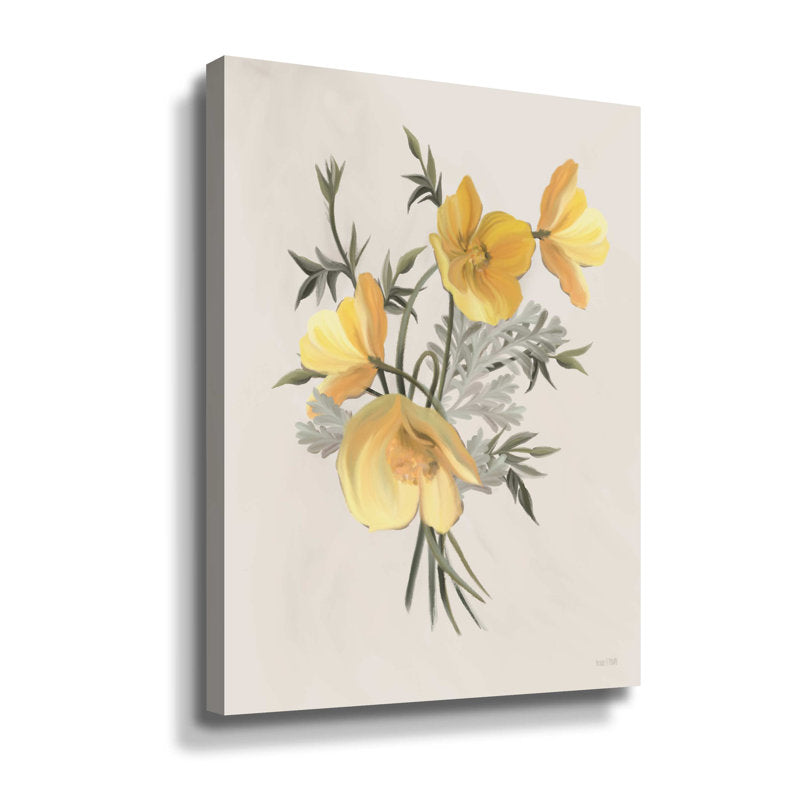 Vibrant Yellow Poppy Floral Oil Painting for Bright Home Decor