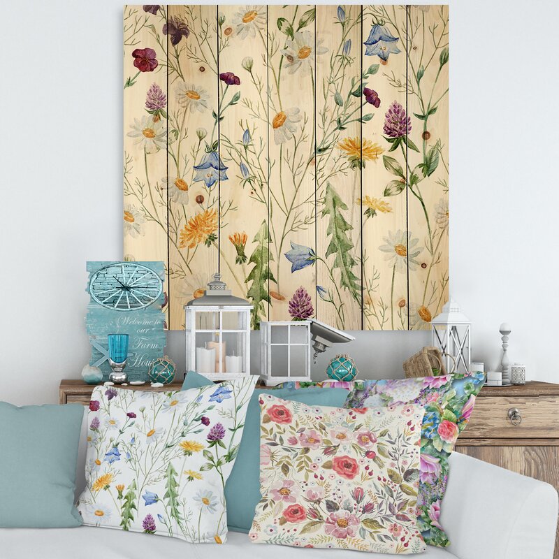 Charming Wildflower Oil Painting with Chamomile and Clover Floral Design