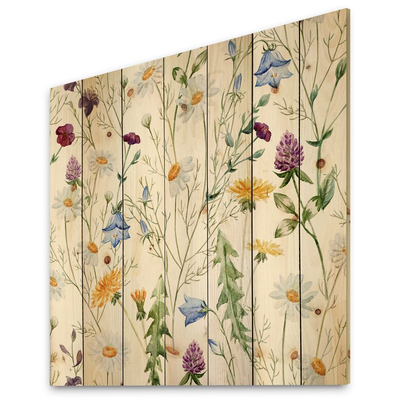 Charming Wildflower Oil Painting with Chamomile and Clover Floral Design