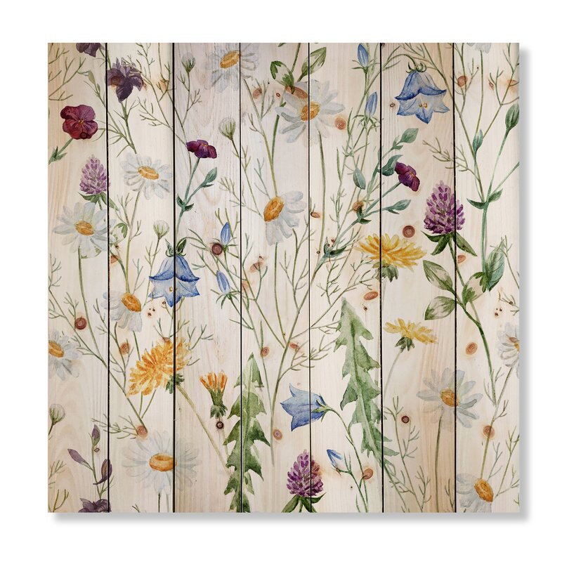 Charming Wildflower Oil Painting with Chamomile and Clover Floral Design