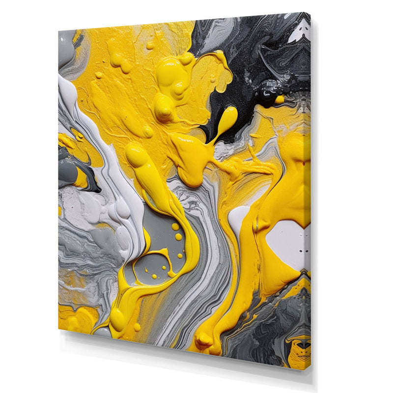 Vibrant Yellow and Gray Abstract Oil Painting for Modern Home Decor