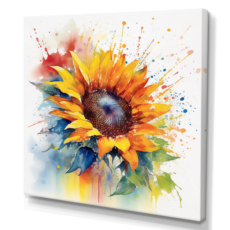 Vibrant Sunflower Oil Painting with Yellow and Blue Accents for Home Decor