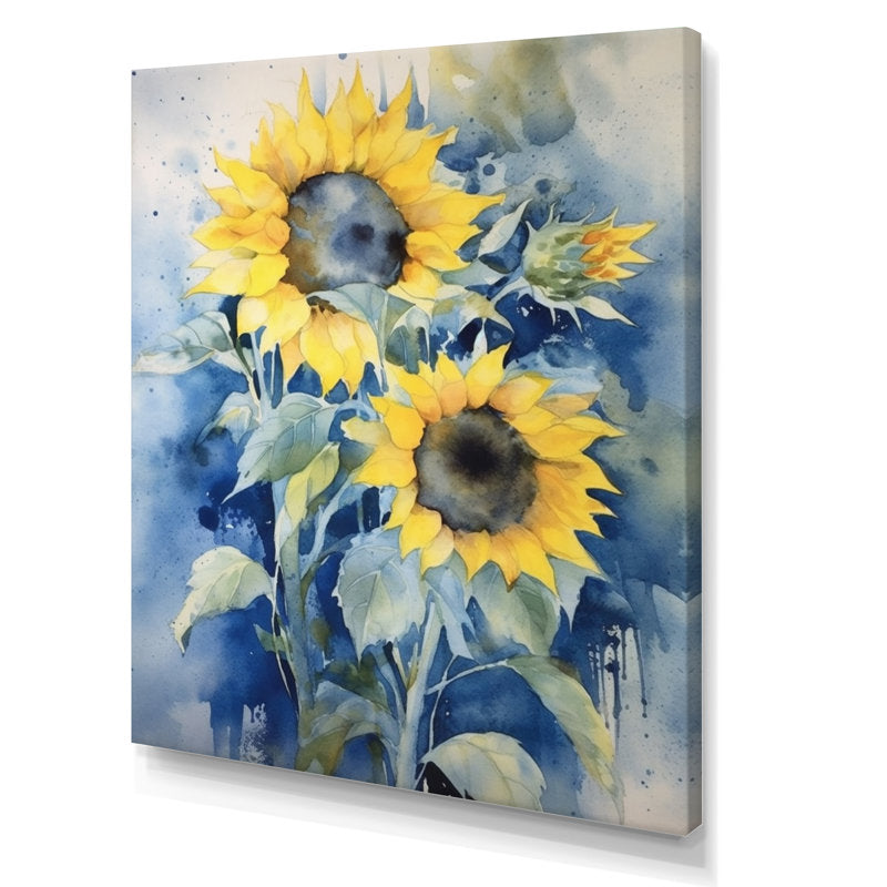 Vibrant Yellow Sunflowers with Blue Background - Stunning Oil Painting