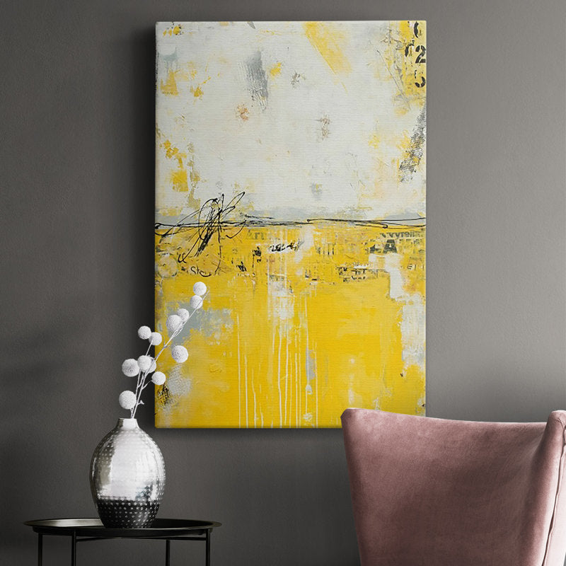 Vibrant Yellow Horizon: Modern Abstract Oil Painting for Contemporary Decor