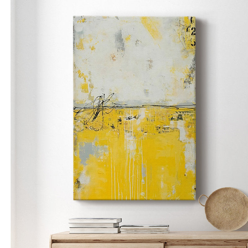 Vibrant Yellow Horizon: Modern Abstract Oil Painting for Contemporary Decor