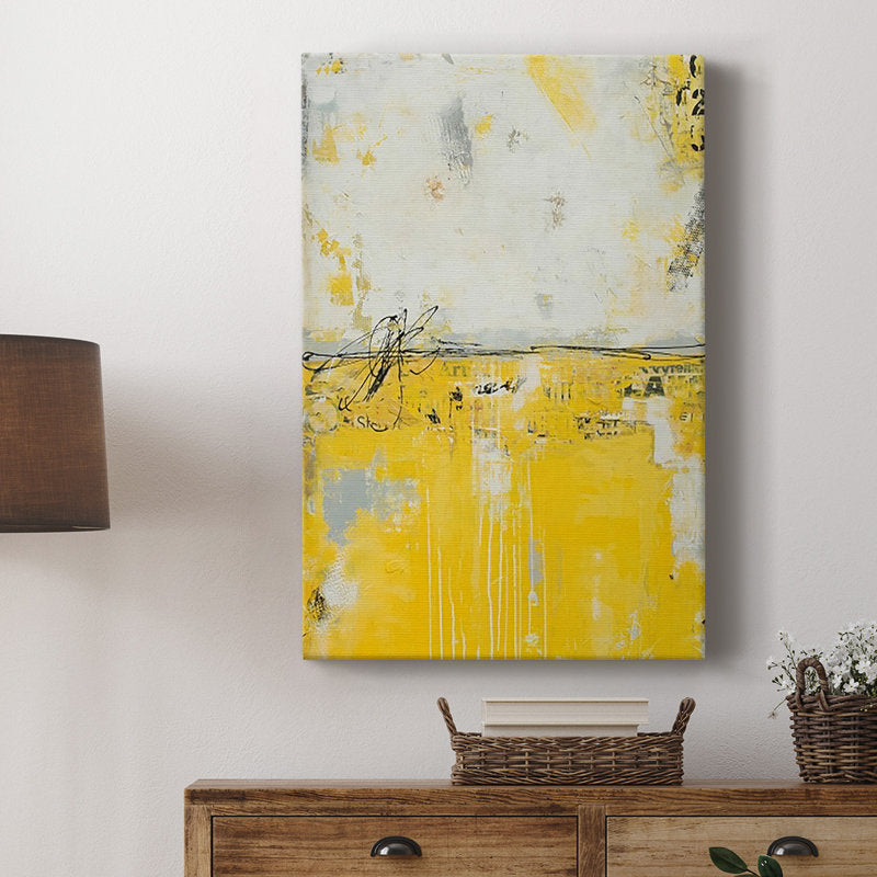 Vibrant Yellow Horizon: Modern Abstract Oil Painting for Contemporary Decor