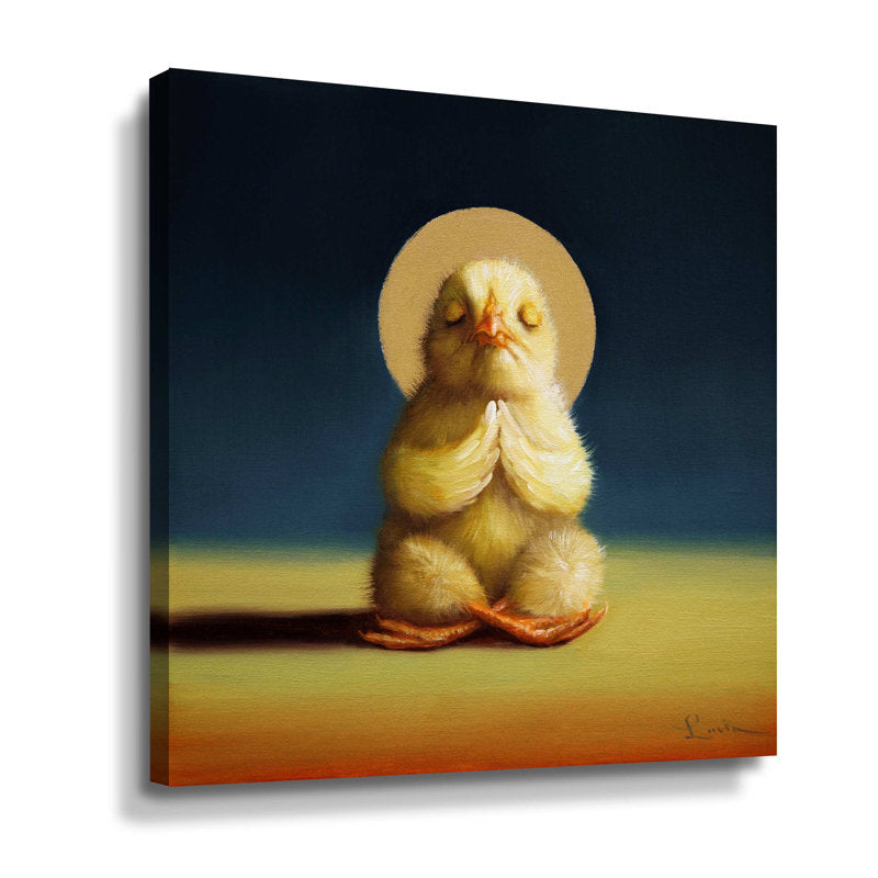 Serene Meditation Chick in Lotus Pose - Whimsical Oil Painting