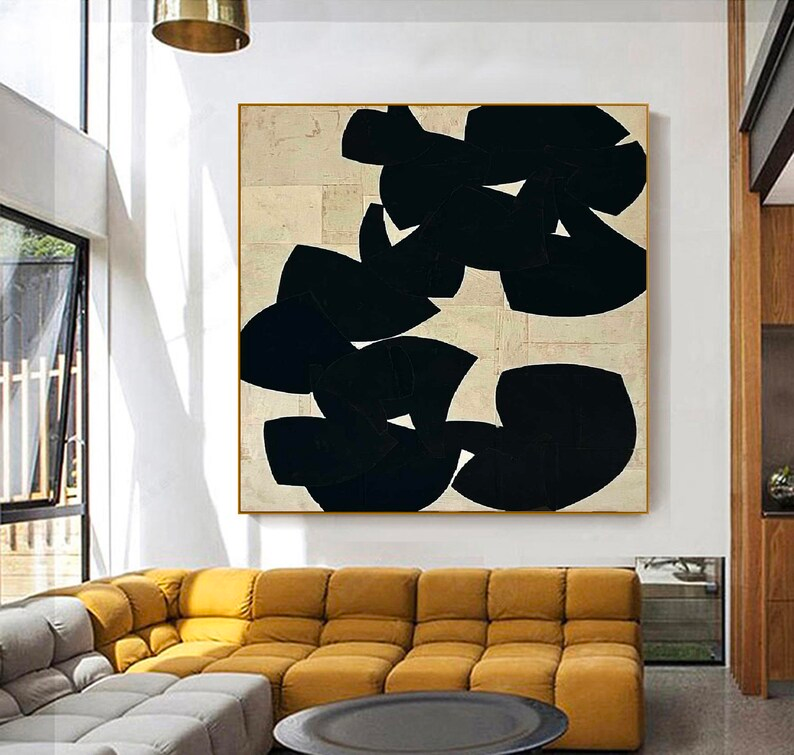 Modern Minimalist Black Abstract Oil Painting for Contemporary Home Decor