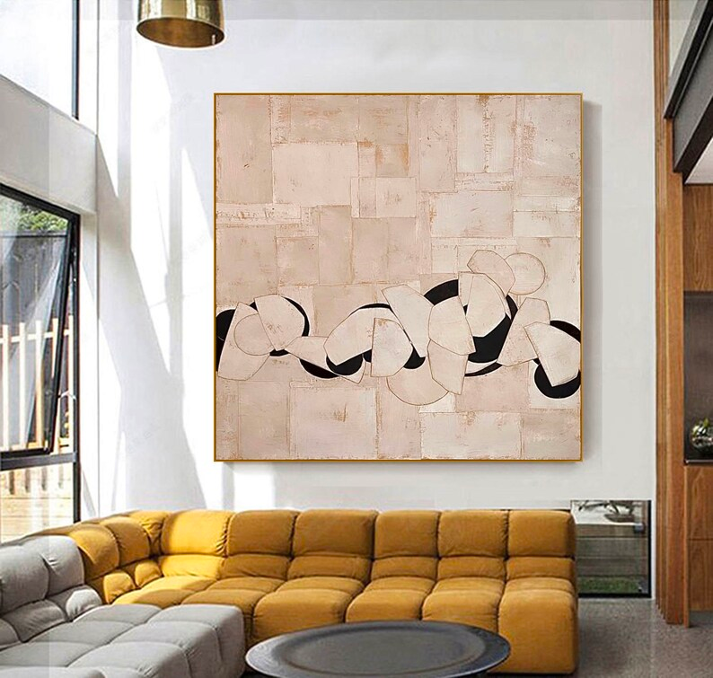 Chic Minimalist Abstract Oil Painting with Soft Geometric Shapes and Neutral Tones