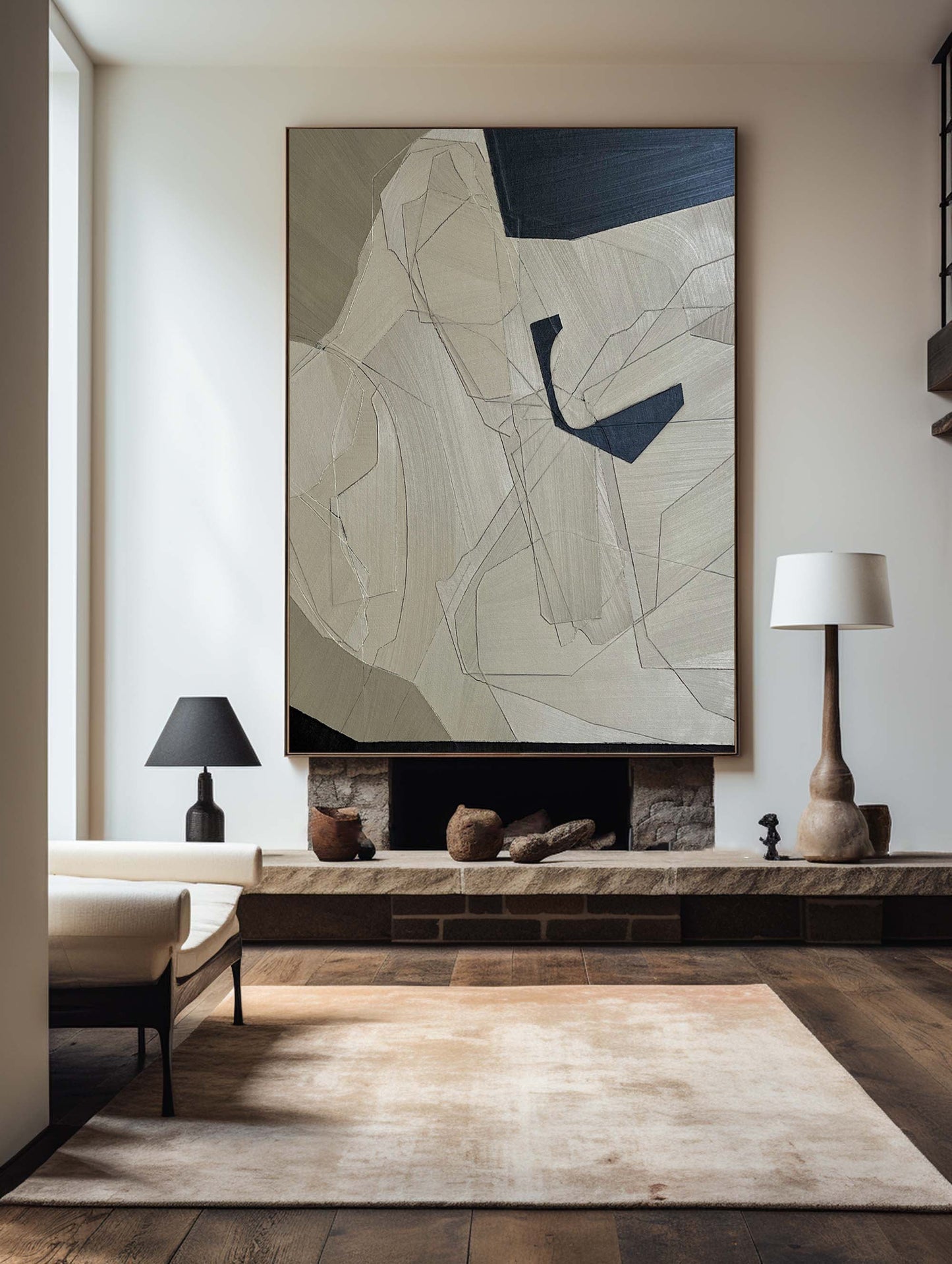 Contemporary Grey Minimalist Oil Painting for Modern Home Decor