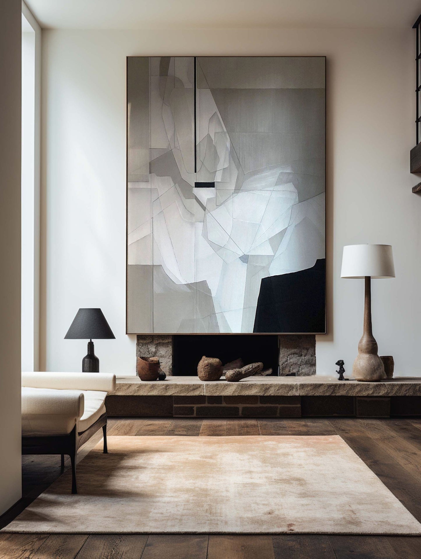 Contemporary Grey Abstract Oil Painting for Modern Home Decor