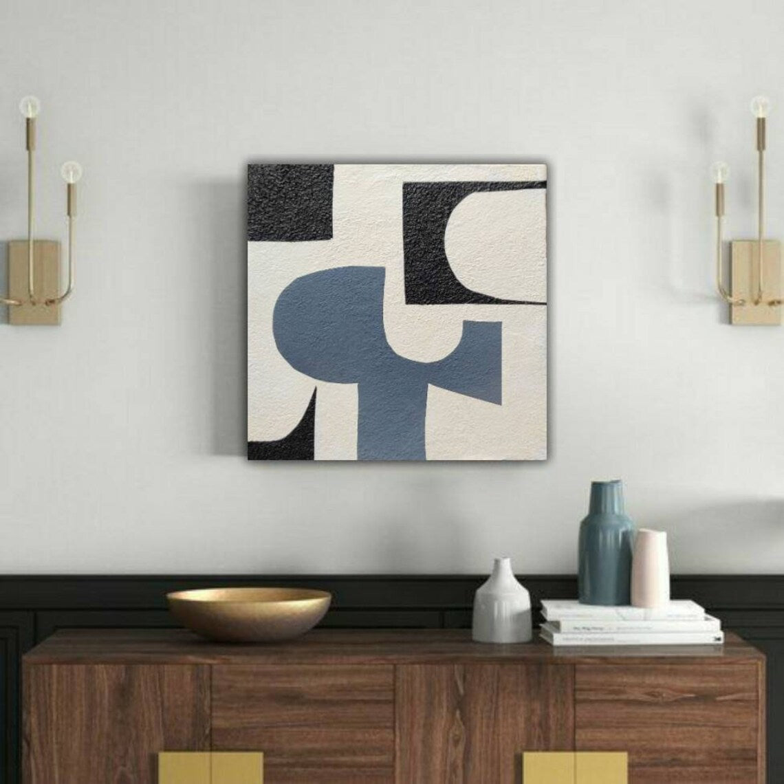 Modern Monochromatic Abstract Oil Painting for Elegant Home Decor