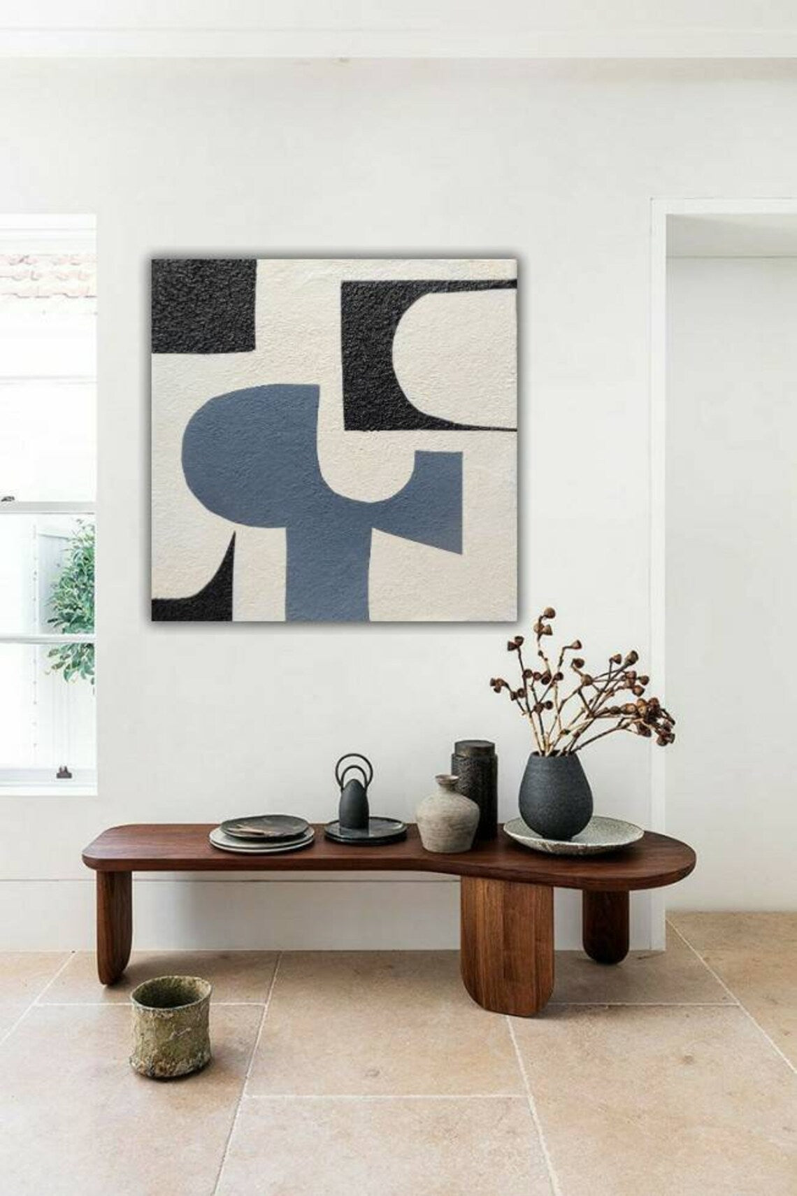 Modern Monochromatic Abstract Oil Painting for Elegant Home Decor