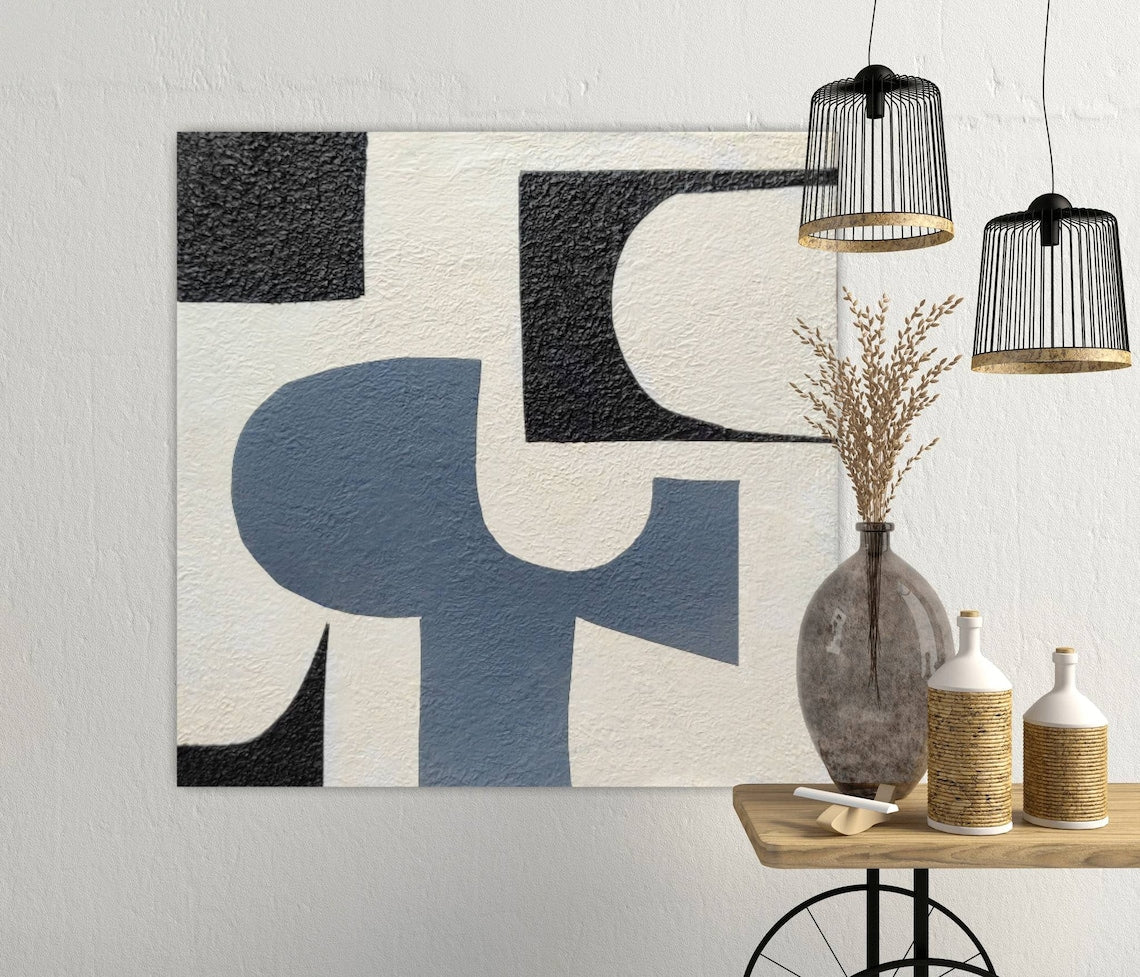 Modern Monochromatic Abstract Oil Painting for Elegant Home Decor