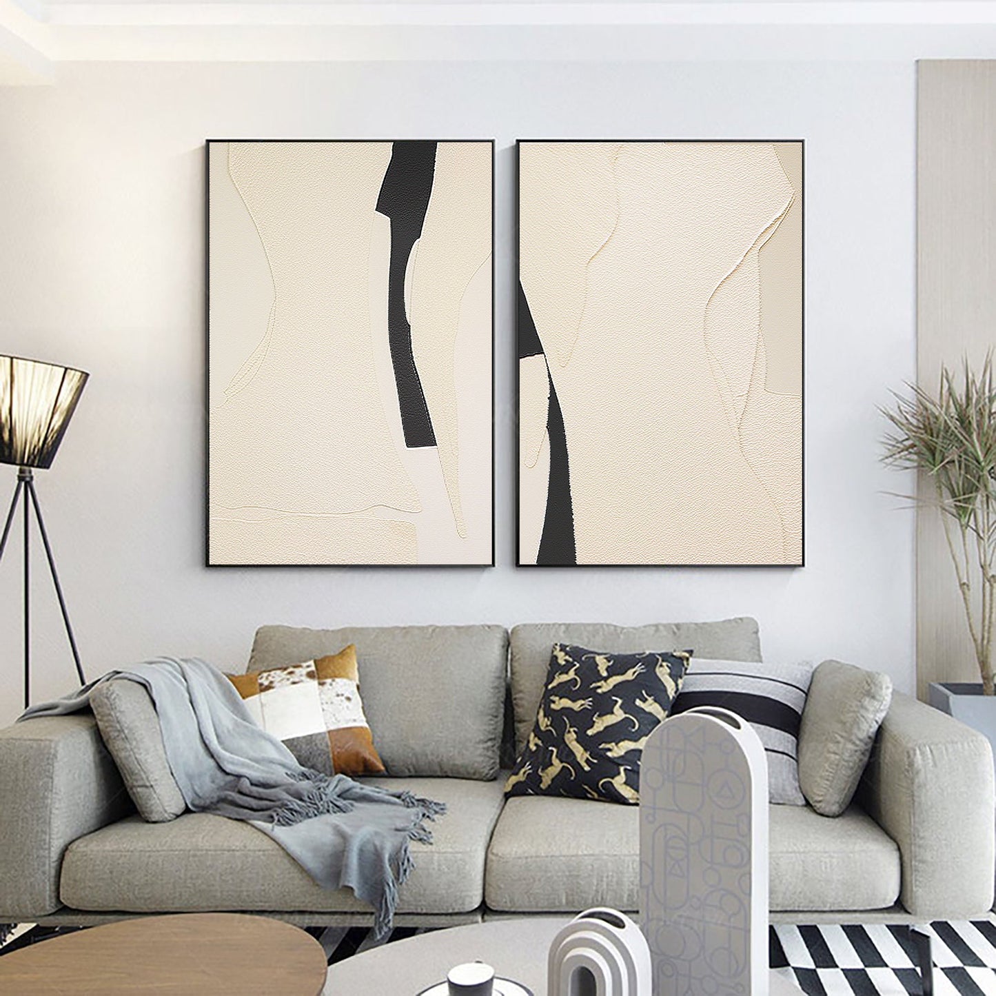 Contemporary Abstract Oil Painting Duo for Modern Home Decor