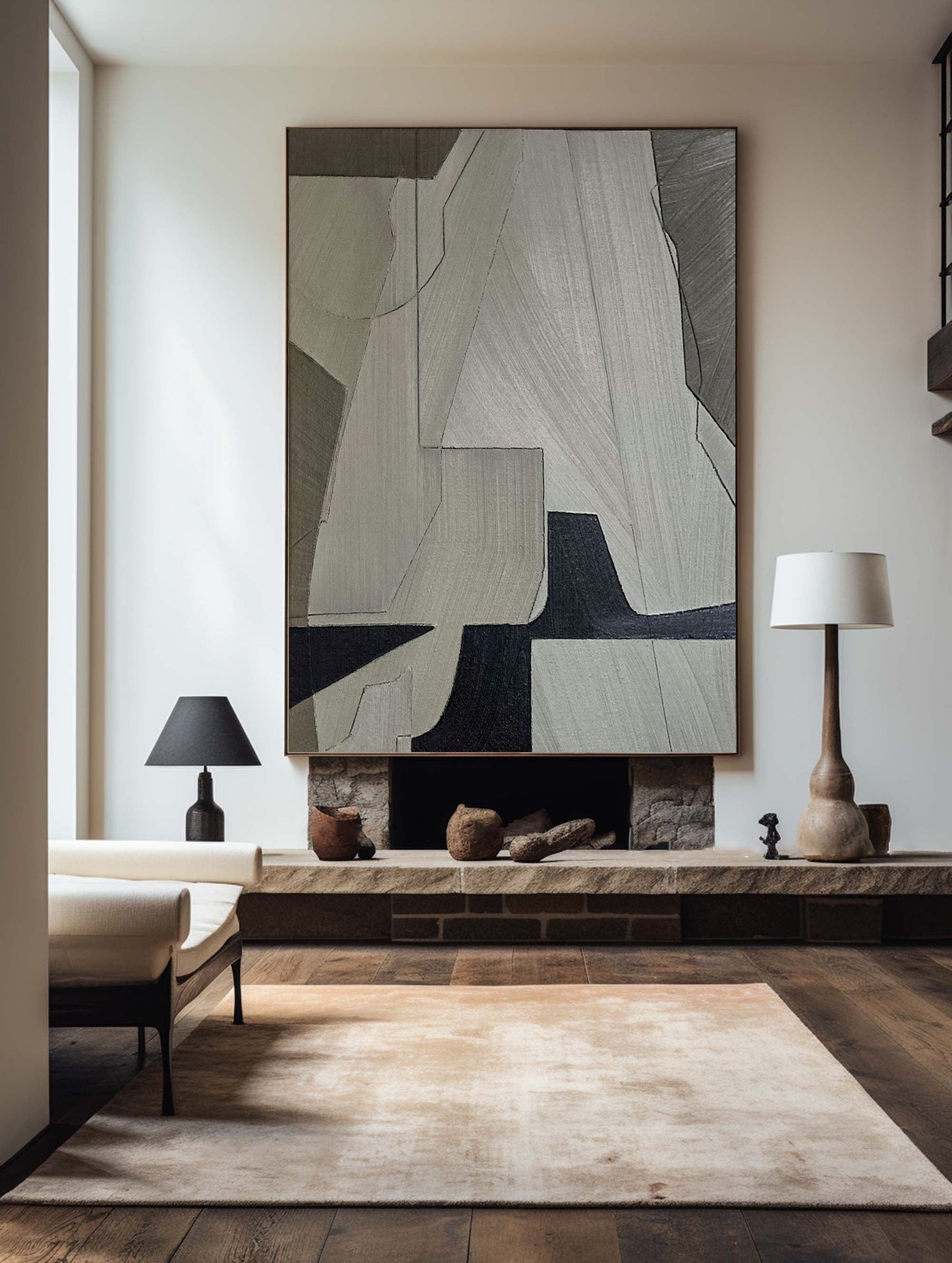 Elegant Grey Abstract Oil Painting for Modern Minimalist Home Decor