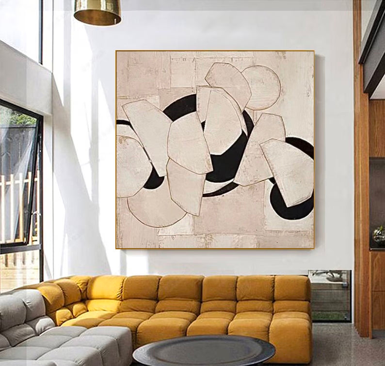 Modern Minimalist Oil Painting with Abstract Shapes and Neutral Tones