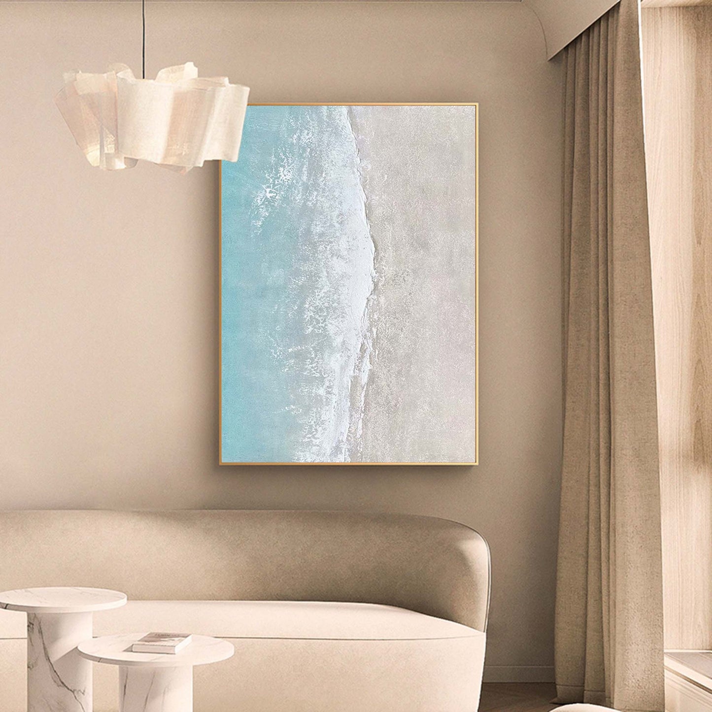 Serene Ocean Breeze: Tranquil Beach Oil Painting for Coastal Home Décor