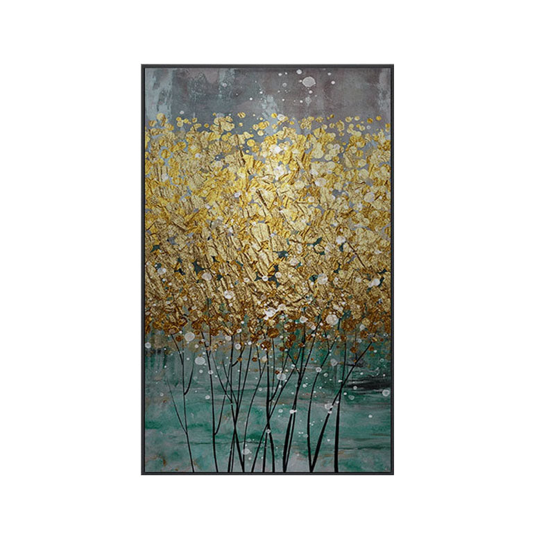 Golden Floral Serenity: Elegant Oil Painting for Modern Home Decor