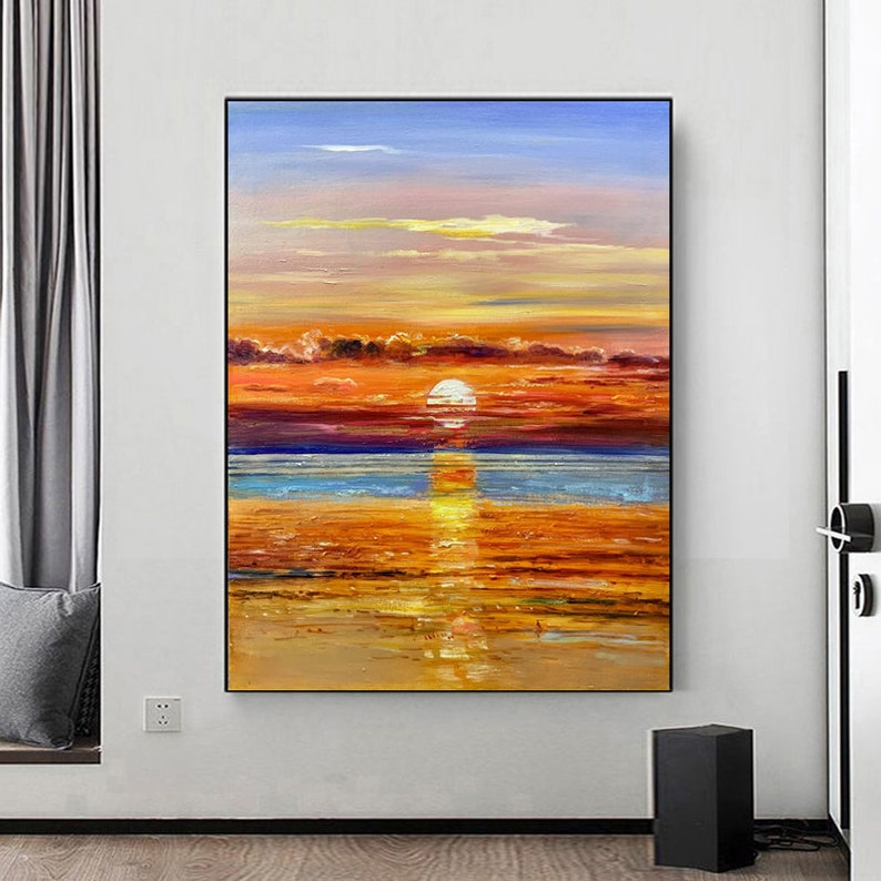 Vibrant Sunset Over Calm Waters - Stunning Oil Painting for Home Decor