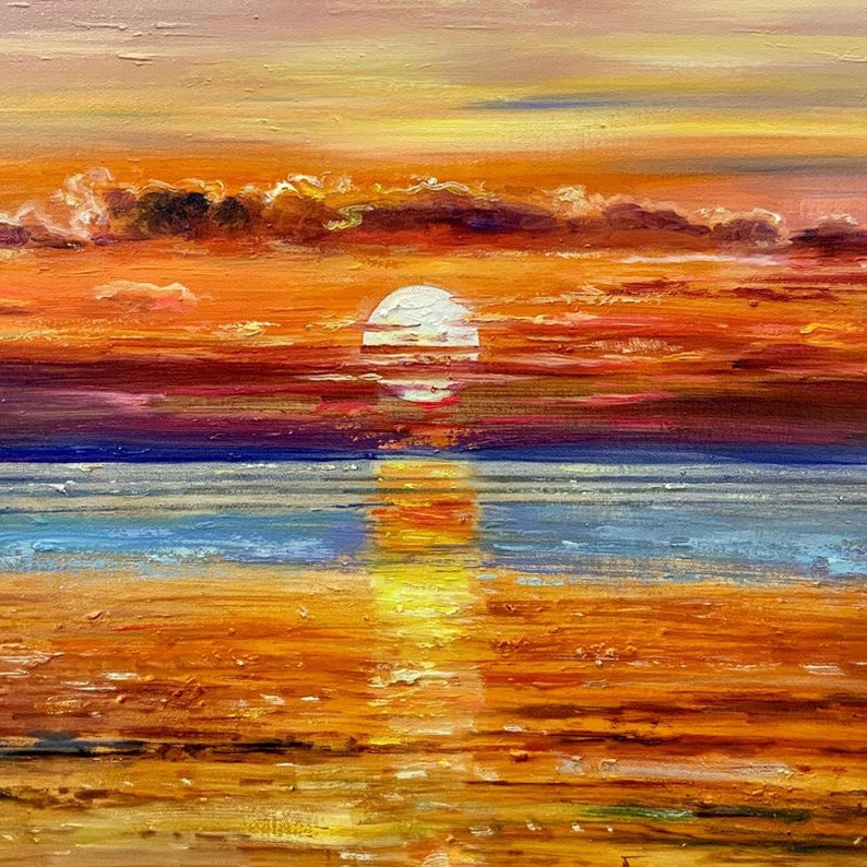 Vibrant Sunset Over Calm Waters - Stunning Oil Painting for Home Decor