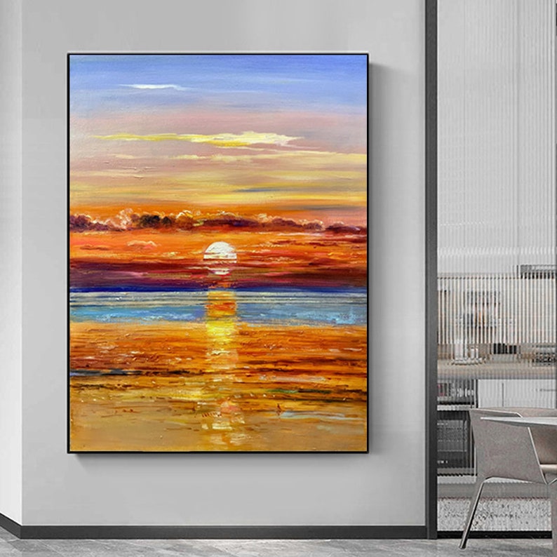 Vibrant Sunset Over Calm Waters - Stunning Oil Painting for Home Decor