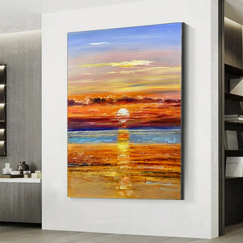 Vibrant Sunset Over Calm Waters - Stunning Oil Painting for Home Decor