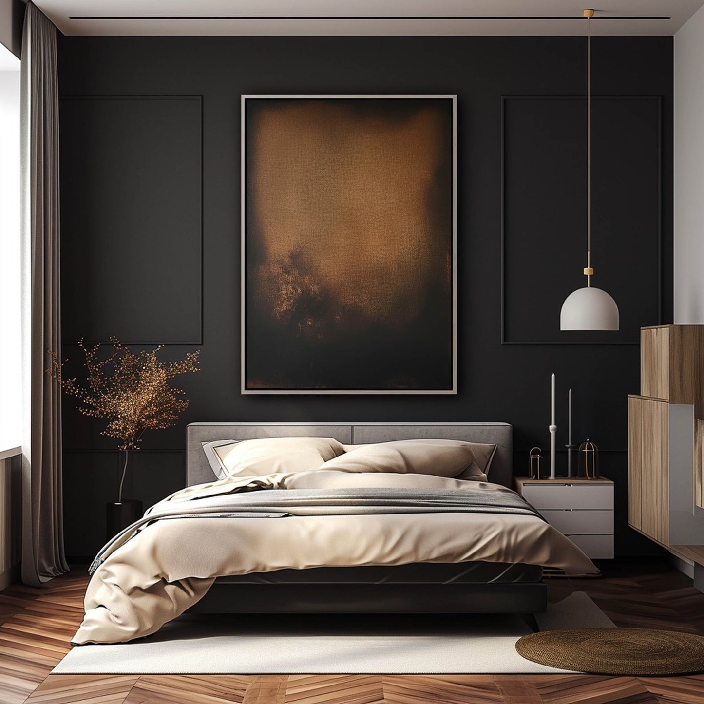 Elegant Minimalist Abstract Oil Painting in Rich Earthy Tones for Modern Decor