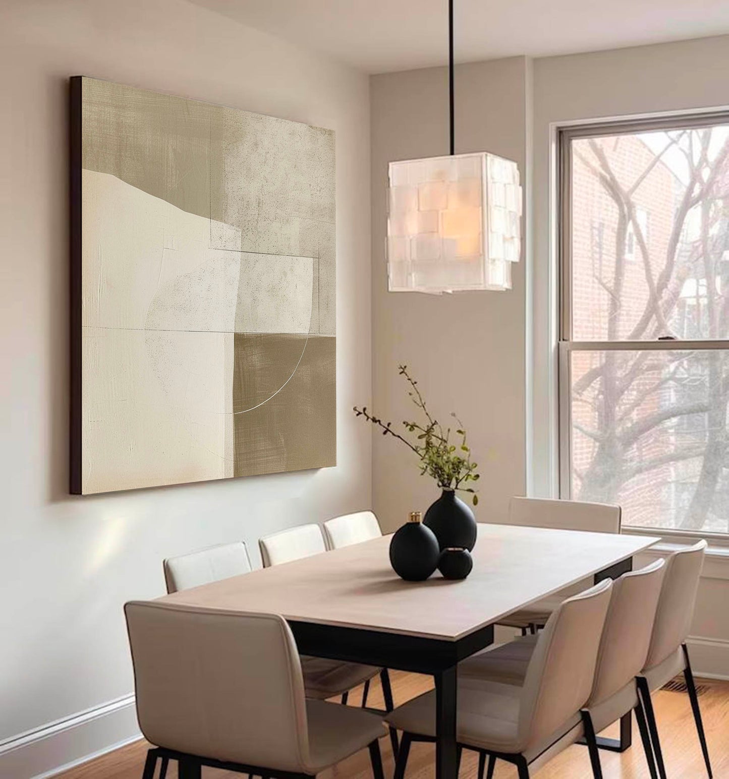 Contemporary Minimalist Oil Painting in Earthy Tones for Modern Home Decor