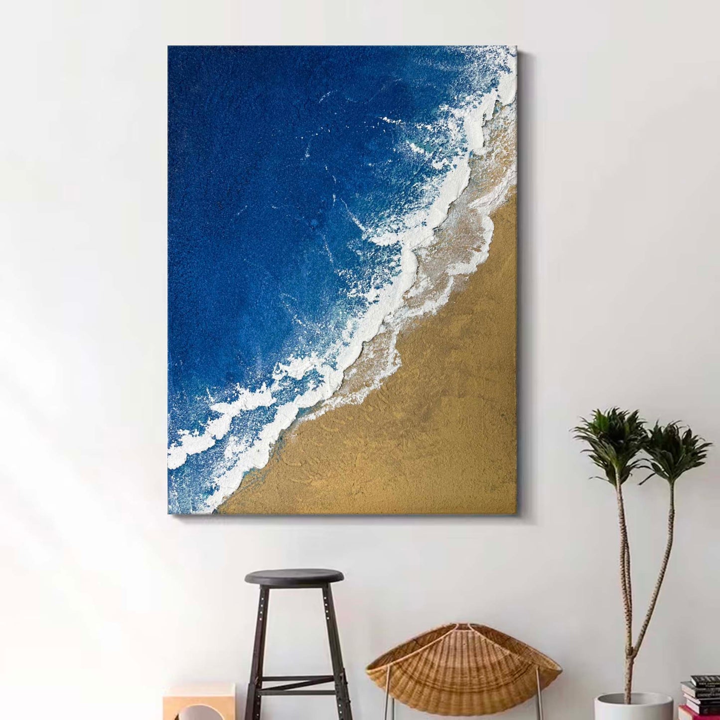Seaside Serenity: Elegant Minimalist Ocean and Beach Oil Painting for Coastal Decor