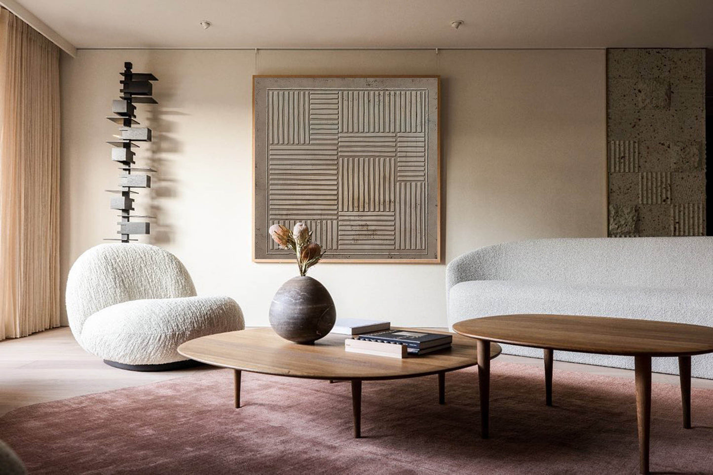 Contemporary Wabi-Sabi Minimalist Oil Painting for Serene Home Decor