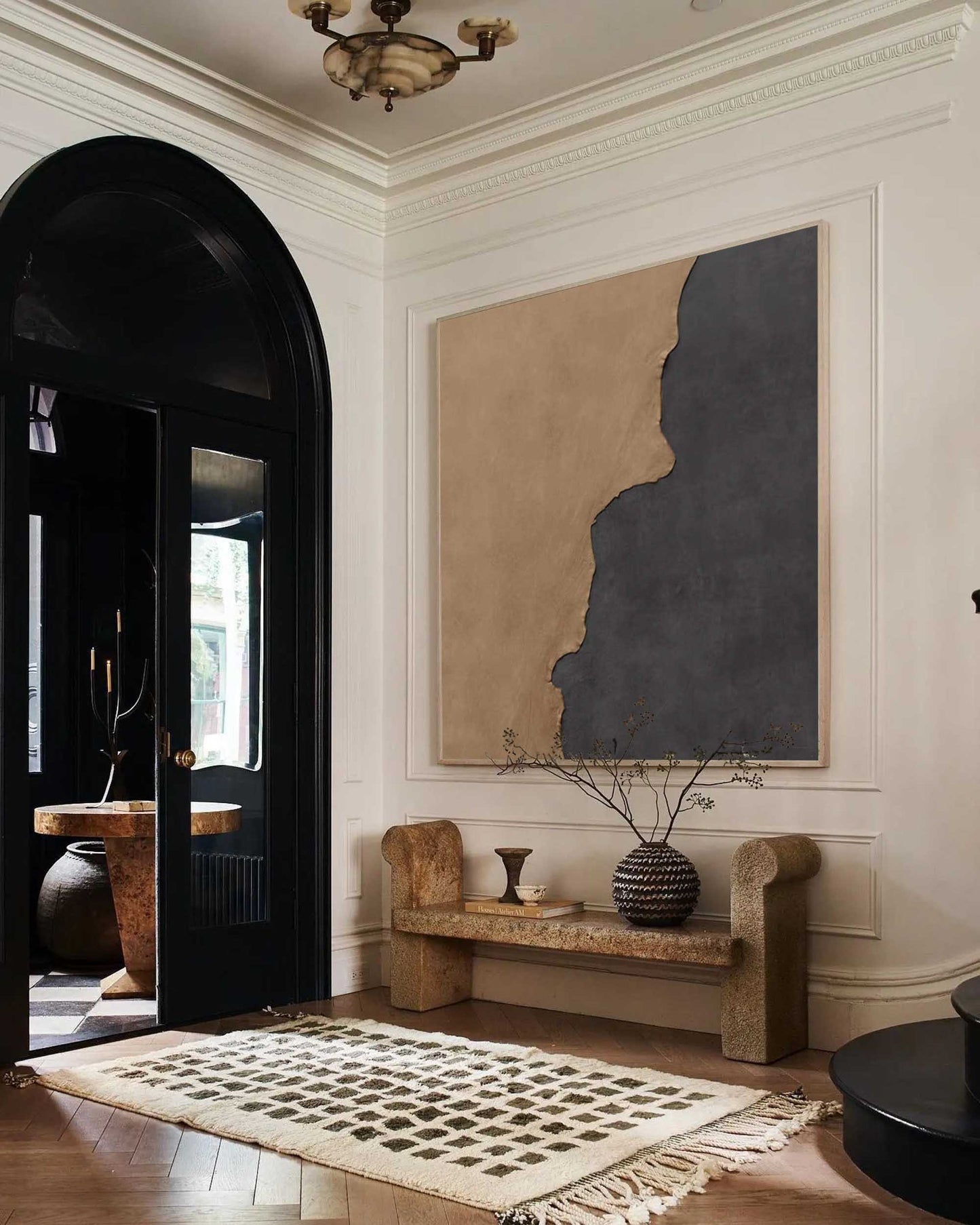 Contemporary Minimalist Oil Painting with Earthy Tones and Abstract Design