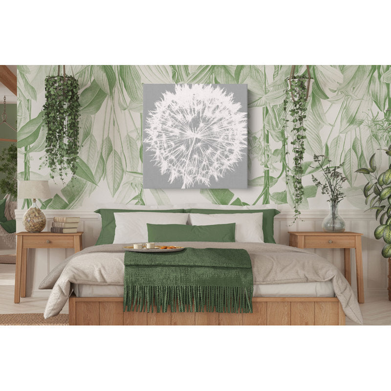 Whimsical Dandelion White and Gray Floral Canvas Art for Modern Home Decor